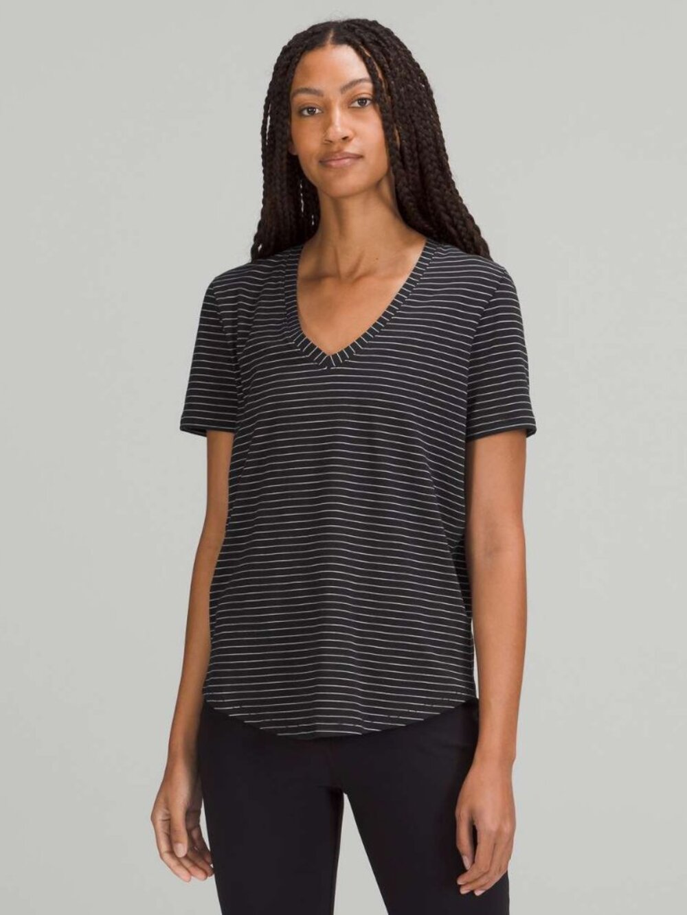 Lululemon Women's Love V-Neck T-Shirt - Black/White Stripe